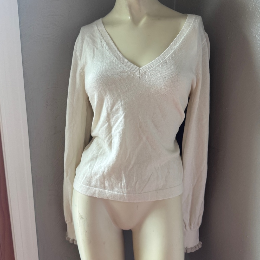 Lilla P. V-neck cotton cashmere cream color sweater size XS NWT